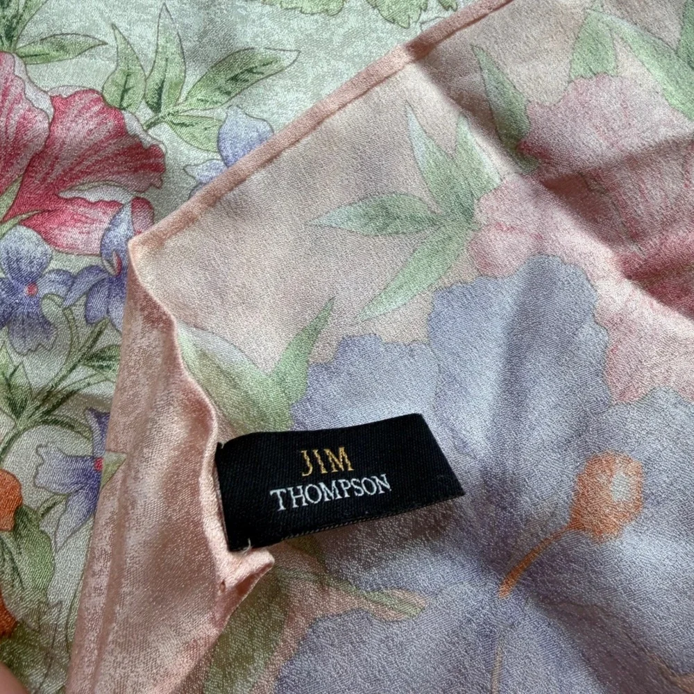 JIM THOMPSON Scarf Pink Floral Hibiscus Silk Square Women's OS Pastel
